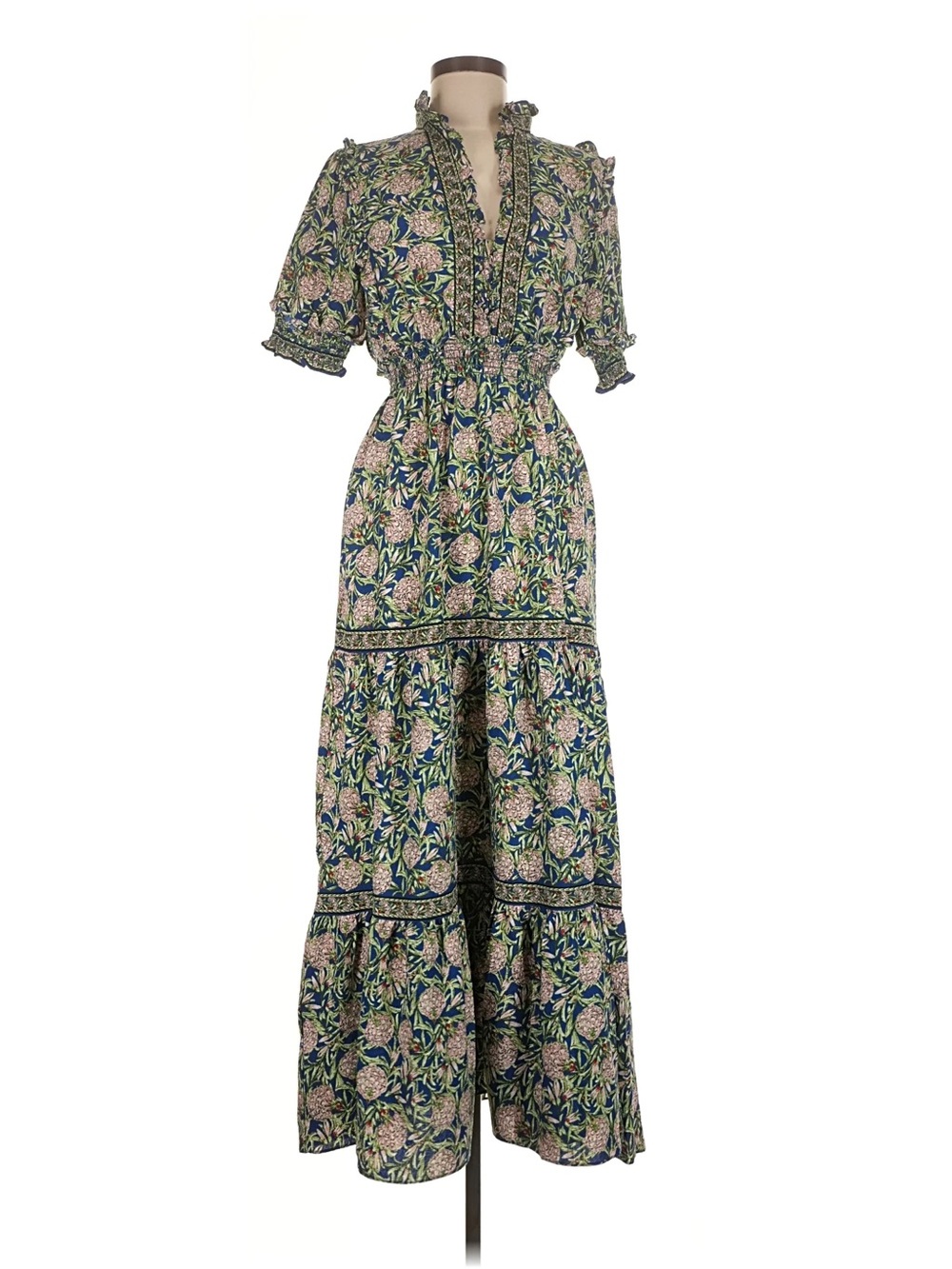 NWT Max Studio Medium Navy Floral Ruffle-Trim Tiered Maxi Dress